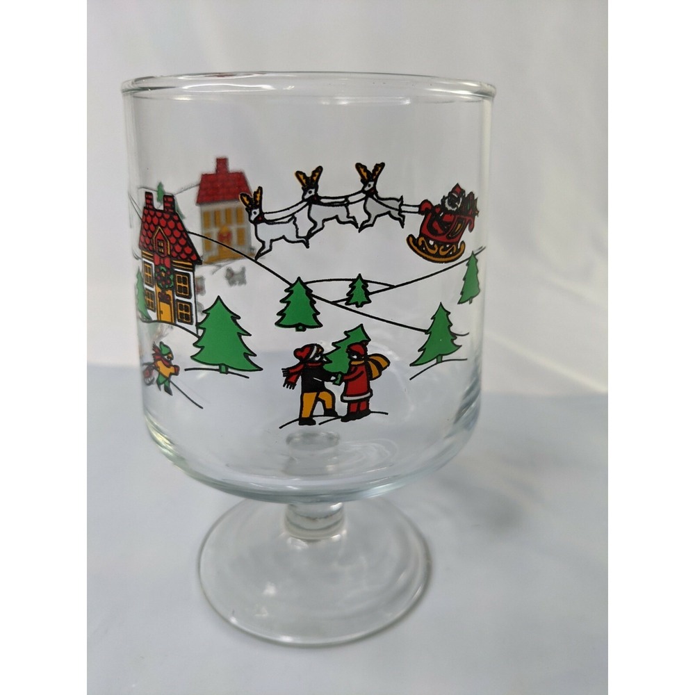 Christmas Santa‎ Reindeer Winter Scene Glass Cup Trinket Candy Dish
